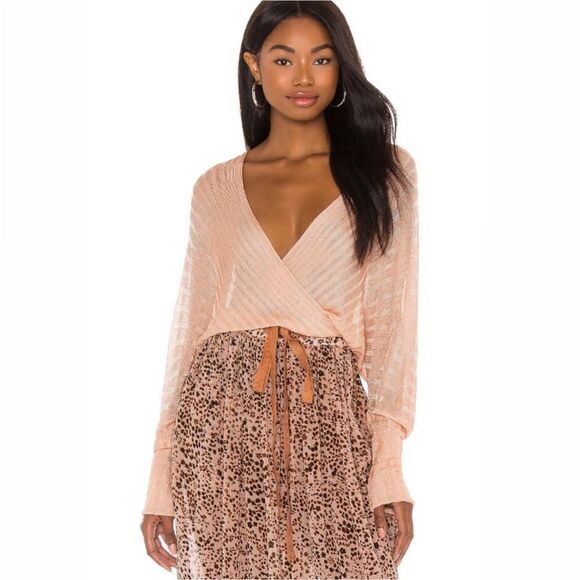 Free People Peach Pluto Sheer Wrap Sweater Rose Wine Combo Top - Picture 1 of 7